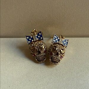 Lucky Brand Gold and Blue Skull Earrings